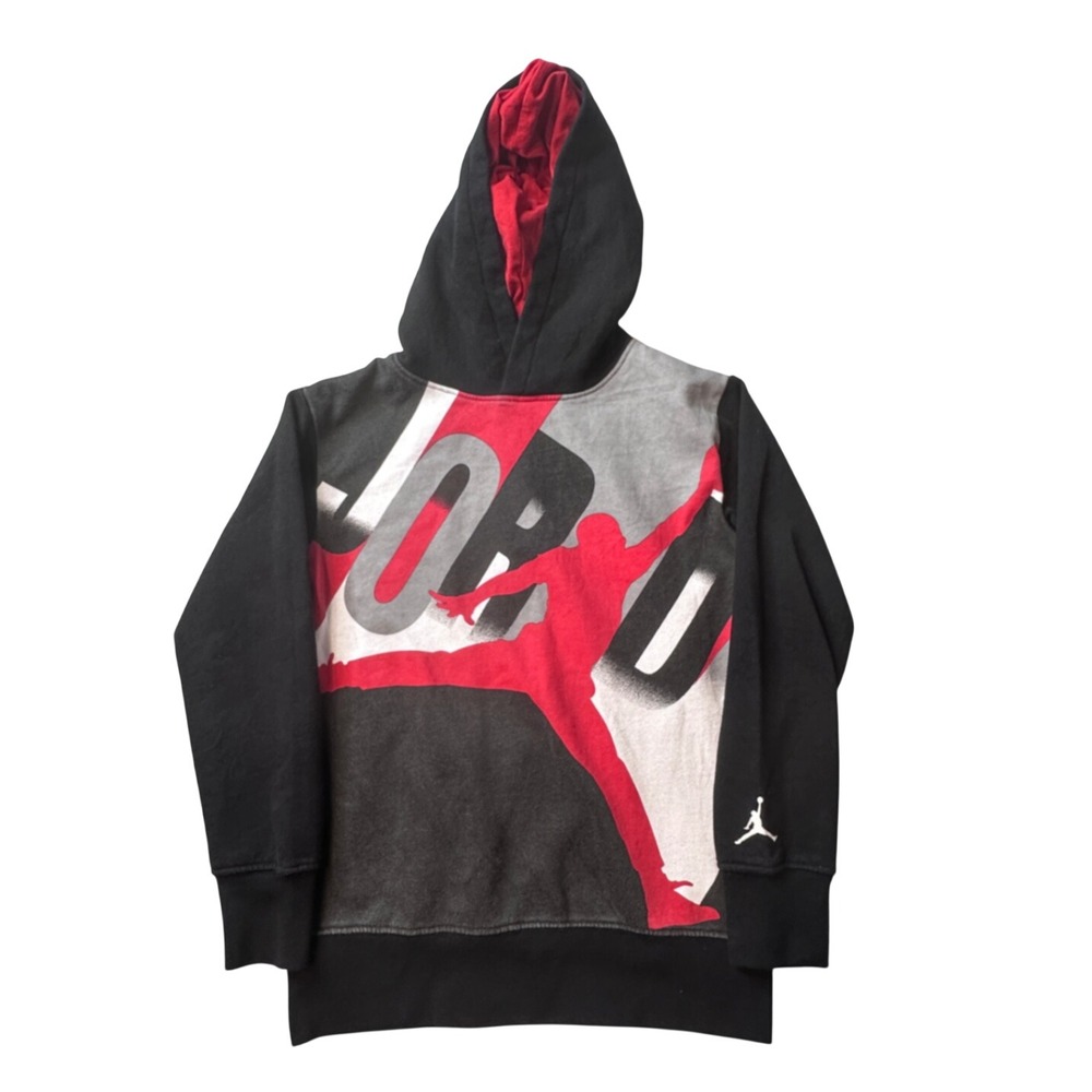 Jordan Hoodie Boys Small 8-10 Black Jumpman Logo Graphic Fleece Pullover C174-02